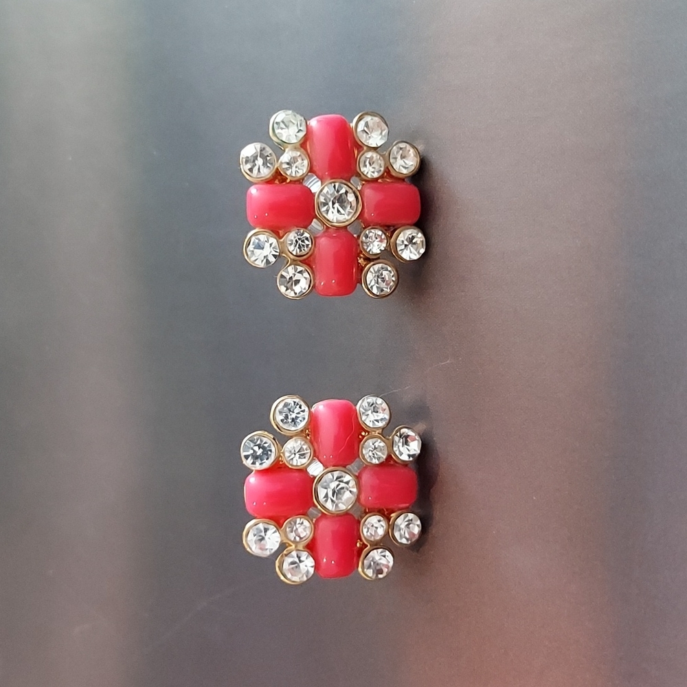 C. Wonder Crystal Bubble Flower Stud Earrings in Cerise/Crystal